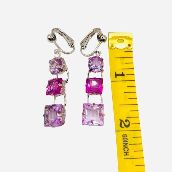 Lightweight Purple Dangle Clip on Earrings - Picture 4 of 4